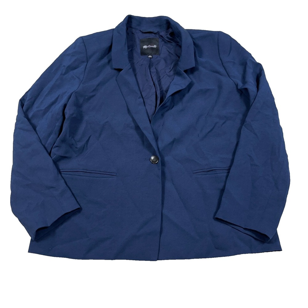 Madewell Jacket Women XL Navy Blue Blazer Sport Coat Single‎ Button Performance
